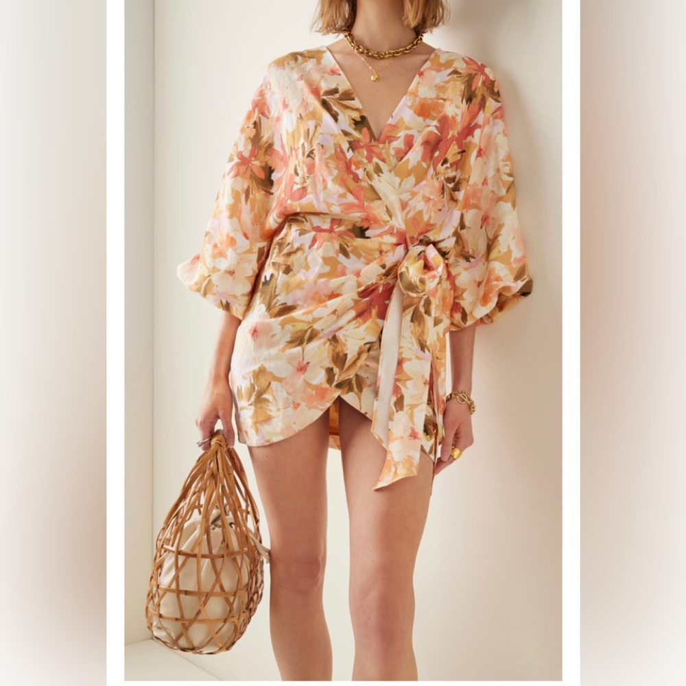 Significant Other Kenna Linen-Blend Mini Wrap Dress